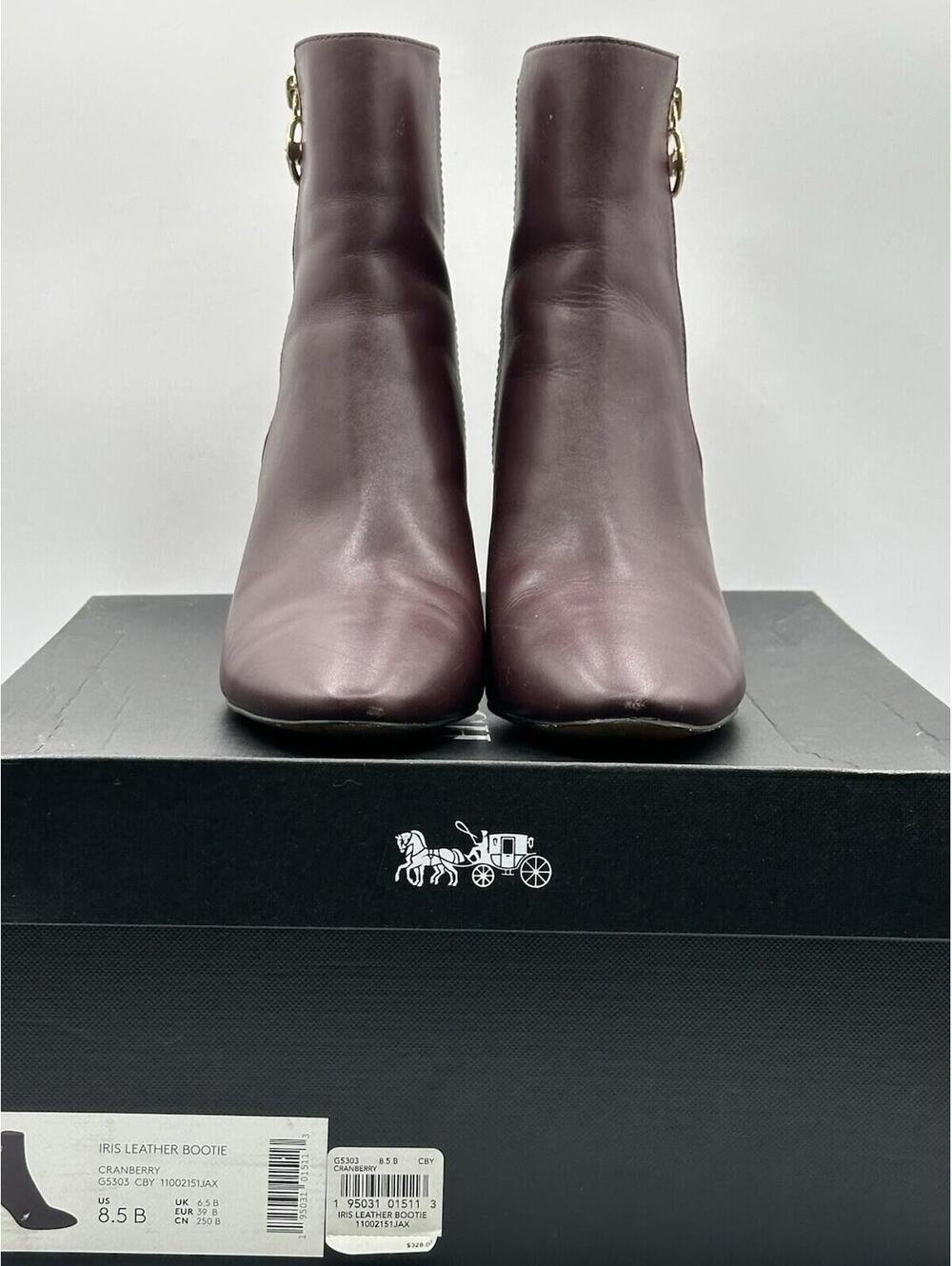 COACH G5303 IRIS LEATHER BOOTIE CRANBERRY 8.5B WOMEN Preowned